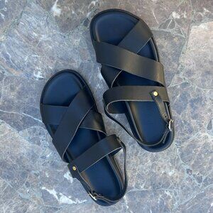Kyma Black Leather Oinousses Criss-Cross Back Strap Sandals – 38/7.5